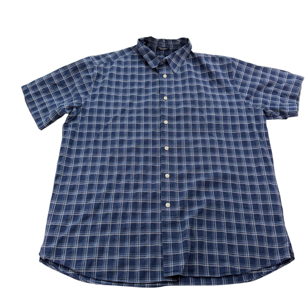 Eddie Bauer Corded Chambray Shirt Men's L Blue Plaid Cotton Button Down